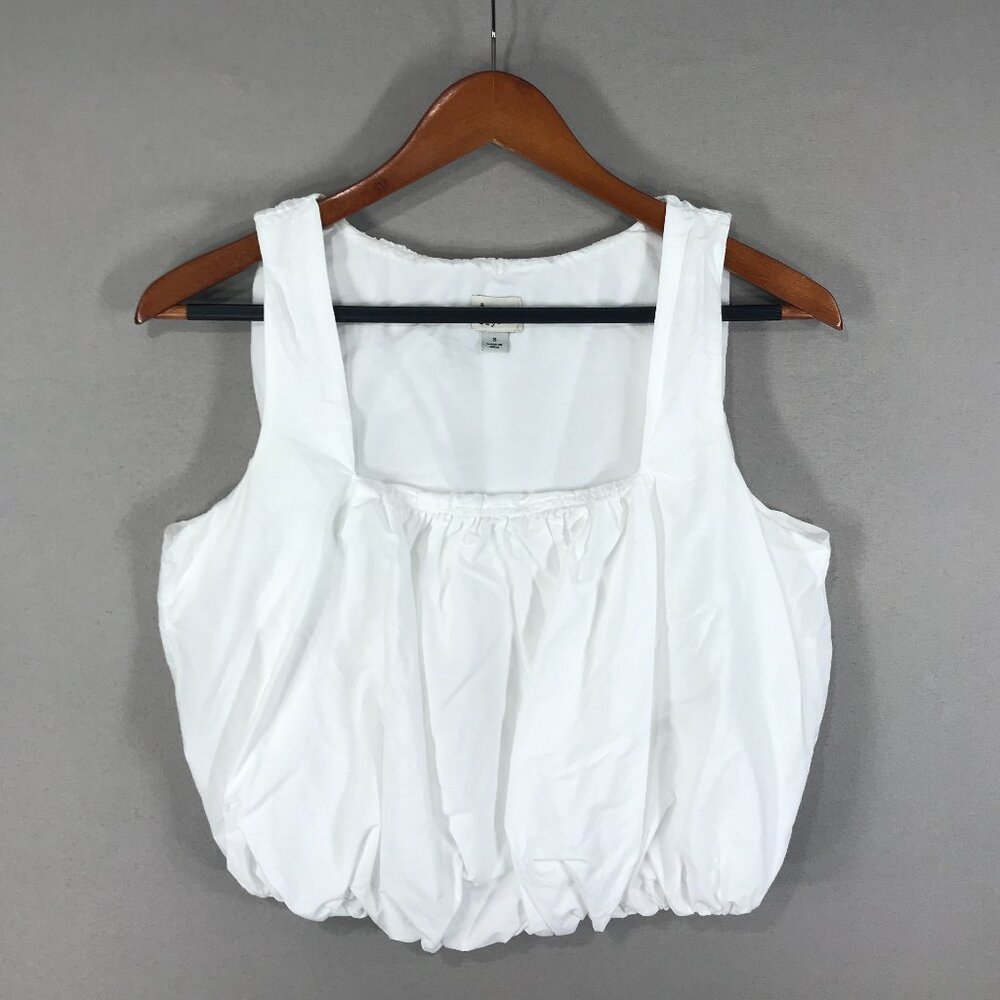 A New Day Tank Top Women's Small White Popover Cropped Bubble Crinkle Beach Boho